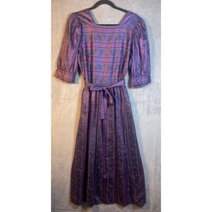 Vintage Lanz Originals Dress‎ Purple Floral Pleated Prairie Cottage Size 12